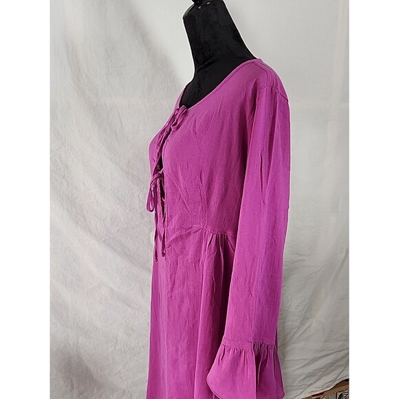 New - Diesel Dampi Dress XL Tie Front Tunic 100% Cotton Purple Boho Flare Wrist - Picture 14 of 16
